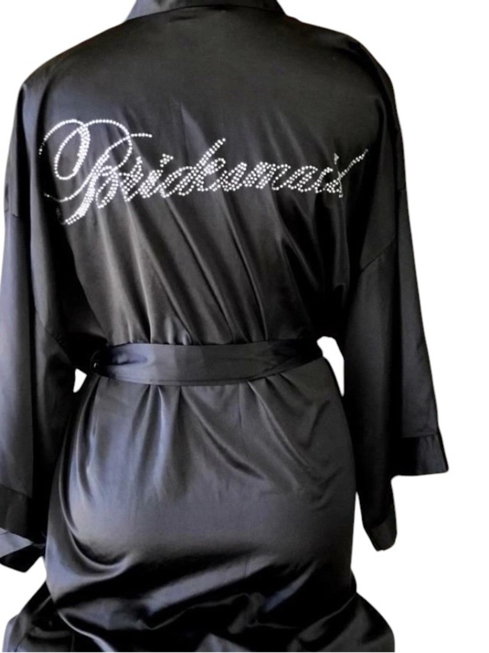 Icing Bridesmaid Black Rhinestone Satin Get Ready Robe Wedding Party Gift - Picture 2 of 11